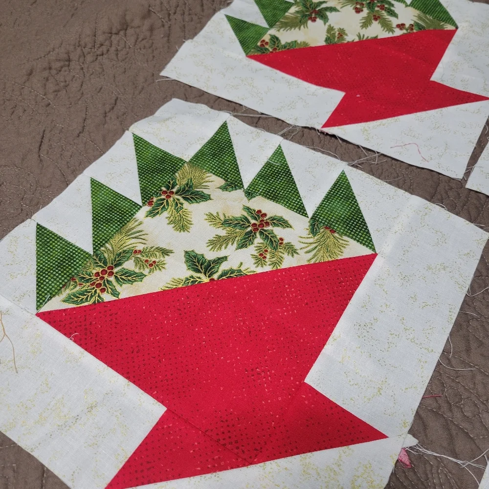 Set of 7 Holiday Quilt Squares holiday basket homemade block quilt squar…
